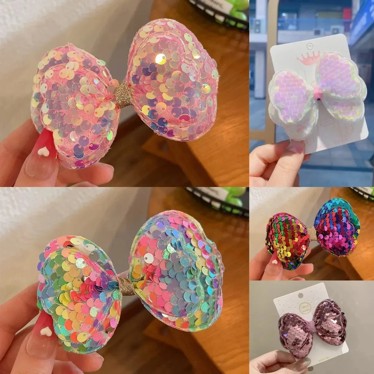 5PCS Long Gradient Color Sequin Glitter Big Bow Hair Clips for Girl Kids Cute Kawaii Princess Fairy Hairpin Fashion Accessories — view 8 of product