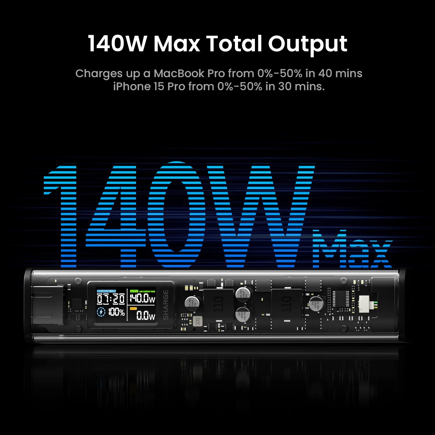 SHARGE 140W 20,000mAh Transparent Laptop Power Bank — Smart Display Cyberpunk — view 2 of power banks