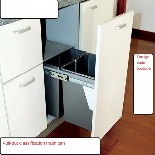 Slide-Out Twin Garbage Bin Cabinet – Easy Access Waste Sorting & Kitchen Storage Solution