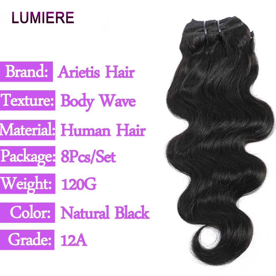 Brazilian Body Wave Clip-In Human Hair Extensions (8PCS Full Head) – Double Weft Clip-On Set — view 4 of beauty & personal care