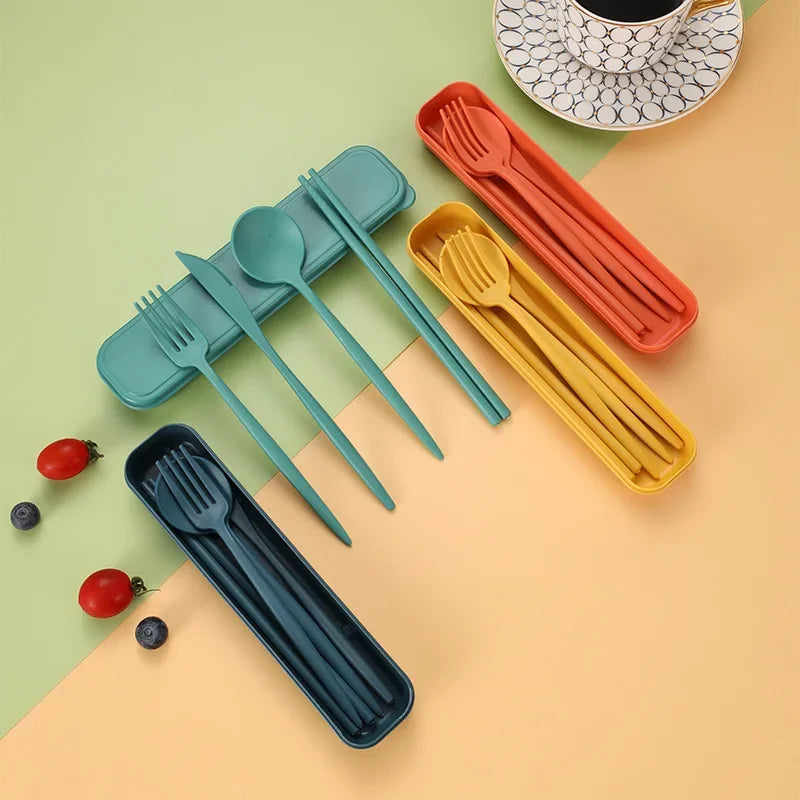 Wheat Straw Portable Cutlery Set &mdash; 4-Piece Reusable Chopstick, Fork, Knife &amp; Spoon — view 2 of dining & tableware