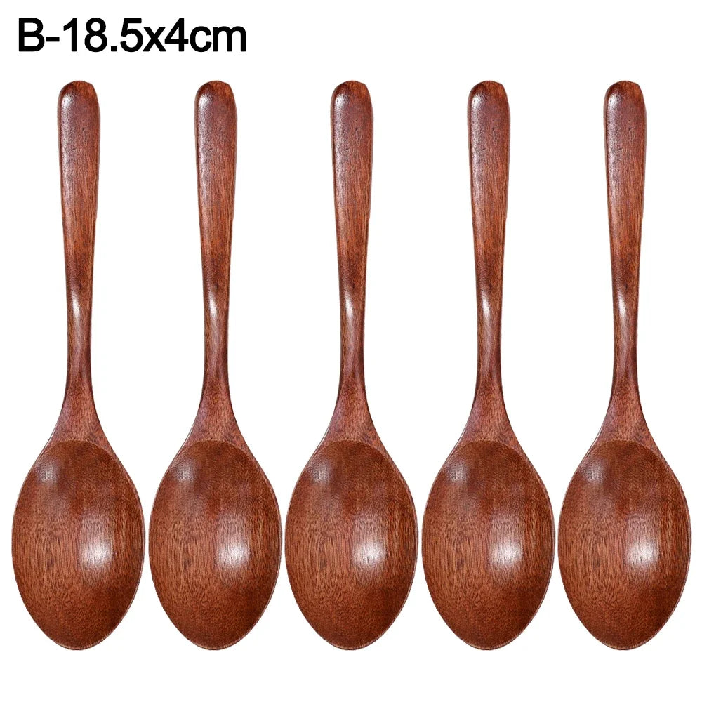 Long-Handled Wooden Soup Spoons — Stirrer Teaspoon & Ladle Tableware Set — view 8 of dining & tableware
