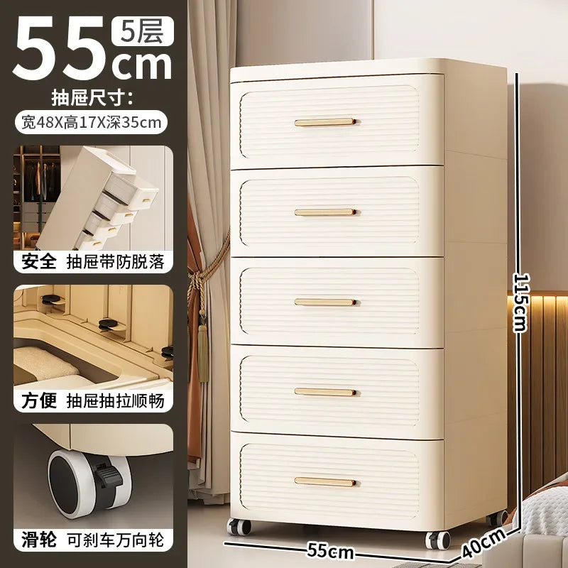 35-55CM Plastic Storage Cabinet with Drawers & Wheels – Multi-Purpose Kitchen & Clothing Organizer