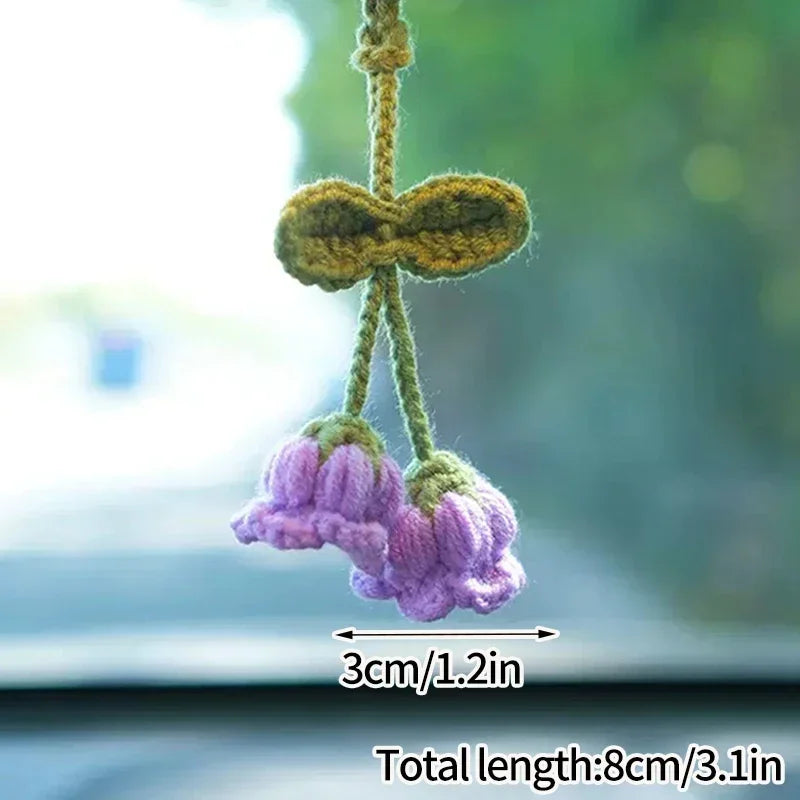 Home Decor Crochet Flower Pendant — Hand-Knitted Car Interior Hanging Decor & Bag Accessory