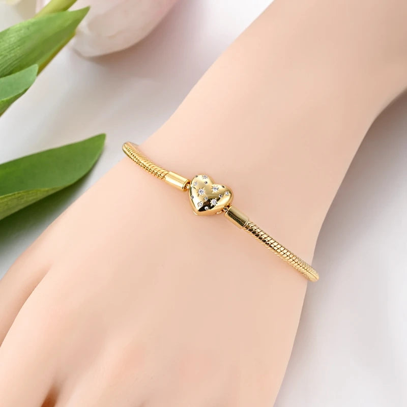 Pearl & Heart Charm Sterling Silver Bracelet 17-20cm — 925 DIY Fit Beads — view 3 of bracelets