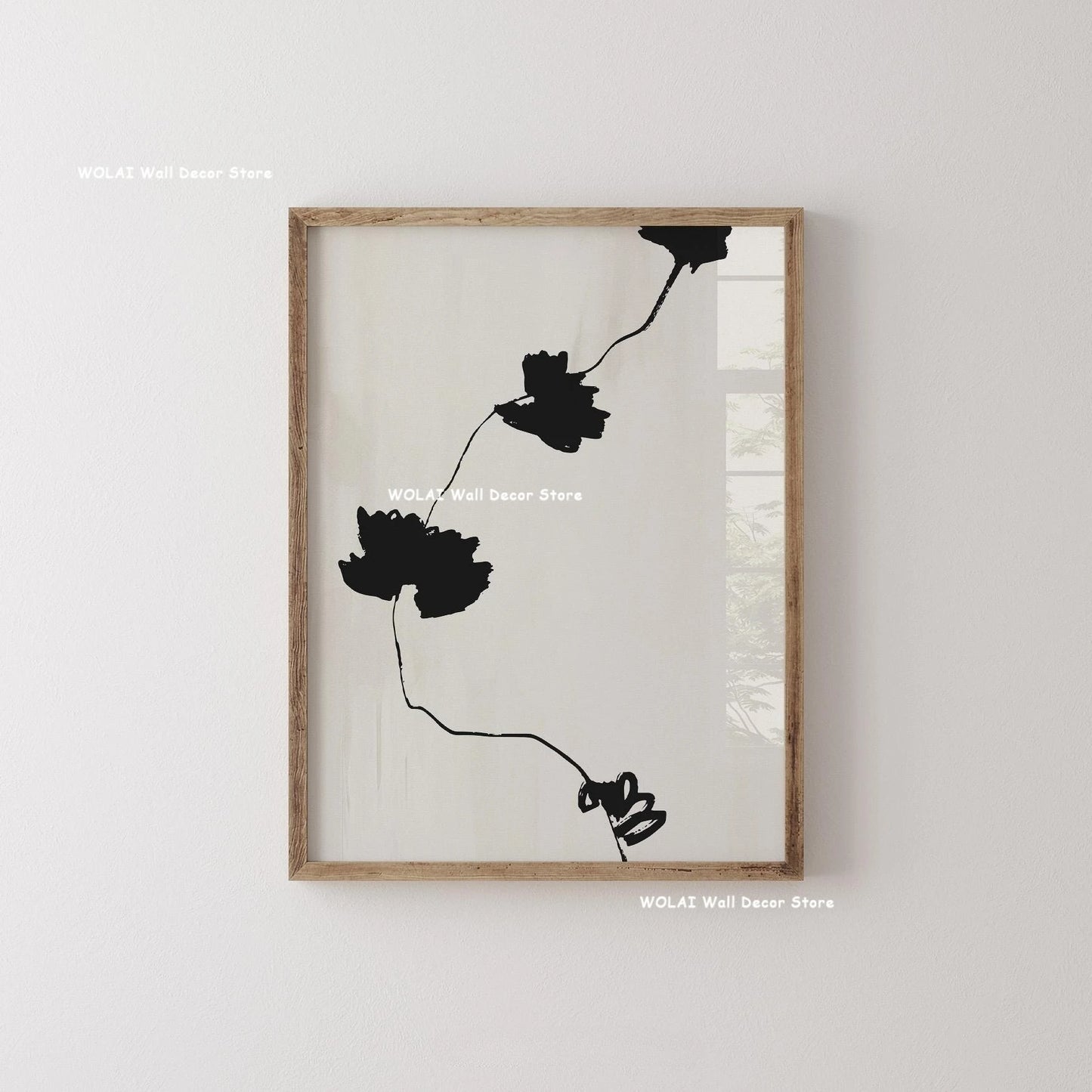Abstract Moody Plant Canvas Poster — Mid-Century Beige & Black Floral Wall Art — view 18 of wall art & prints