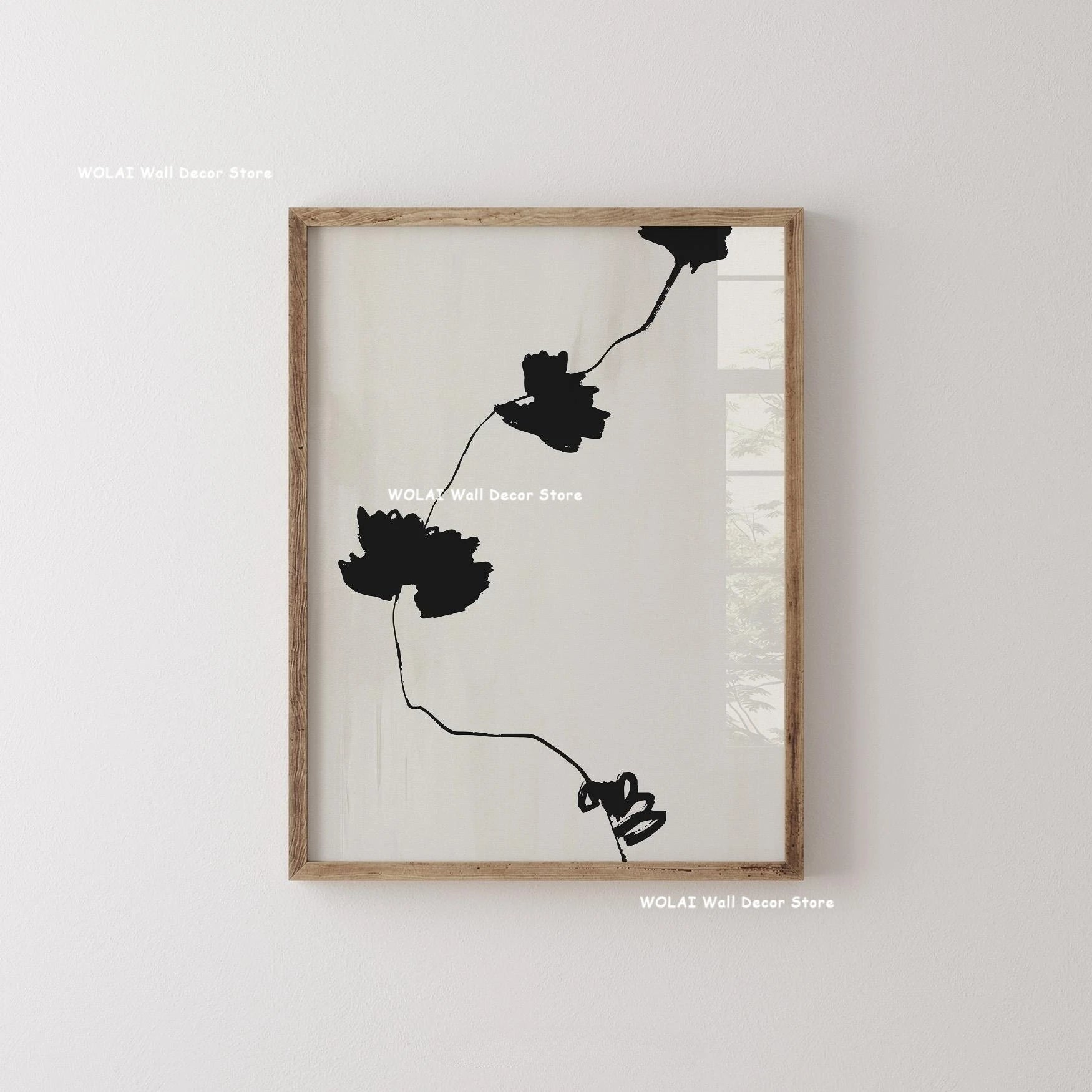 Abstract Moody Plant Canvas Poster — Mid-Century Beige & Black Floral Wall Art — view 18 of wall art & prints