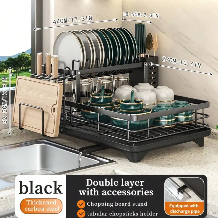 Double-Layer Metal Cutlery Rack, Large Carbon Steel Storage Tray — product photo 2