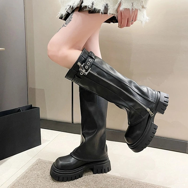 Women's Biker Boots — Belt-Buckle Platform Ankle Booties with Plush Winter Lining — view 7 of boots