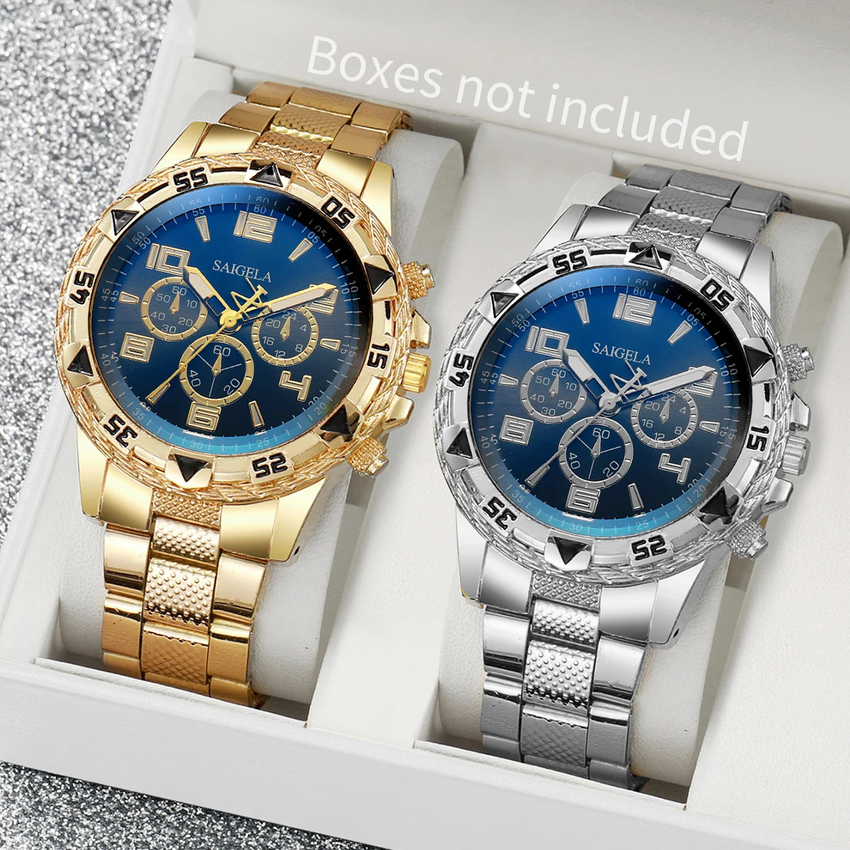 Men's 2pc Business Watch Gift Set — Arabic Dial Steel Band Quartz Wristwatch — view 5 of watches