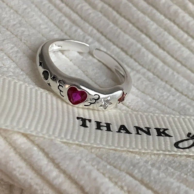 Women's 925 Sterling Silver Colorful Heart Stone Ring — Geometric Fashion Jewelry — view 11 of jewelry