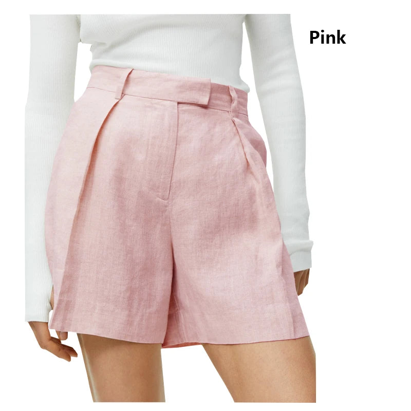 High Quality Linen Women's Shorts Pink Youth Fashion Street Wear Cool Breathable Pants Outdoor Party Casual Wear Spring Summer