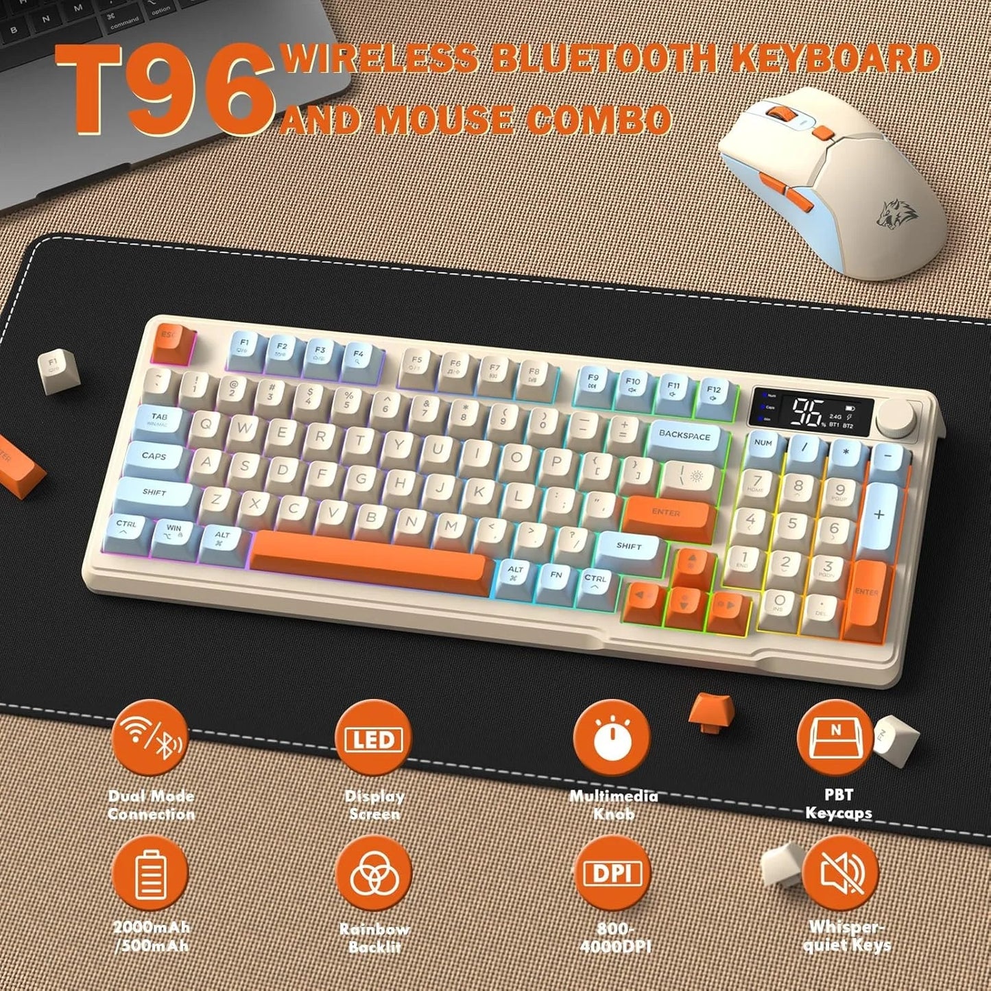 Wireless RGB Gaming Keyboard & Mouse Combo, Bluetooth/2.4G — product photo 1