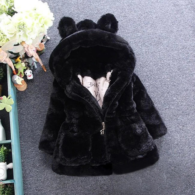 Winter Baby Girls Clothes Faux Fur Coat Fleece Jacket Warm Snowsuit Hooded Parka