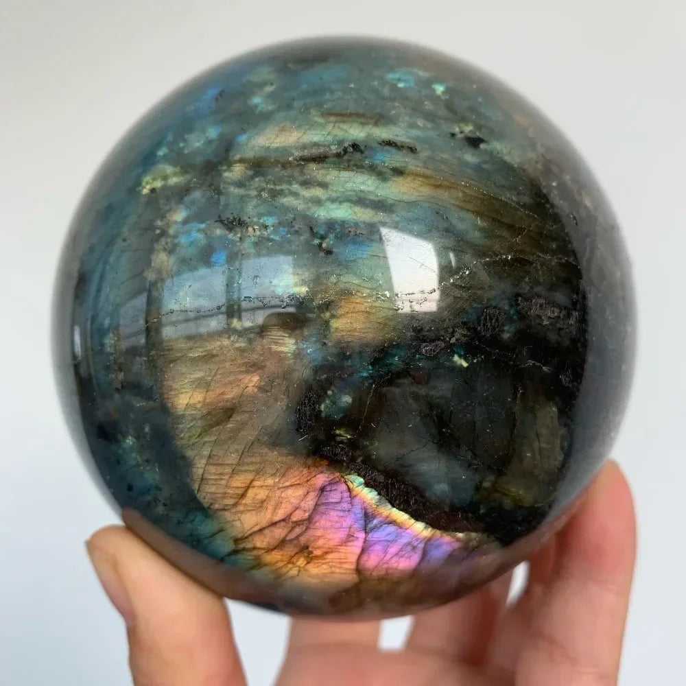 Crystal & Gemstone Labradorite Sphere — 6-10cm Natural Polished Healing Ball Decor — view 6 of crystal & gemstone