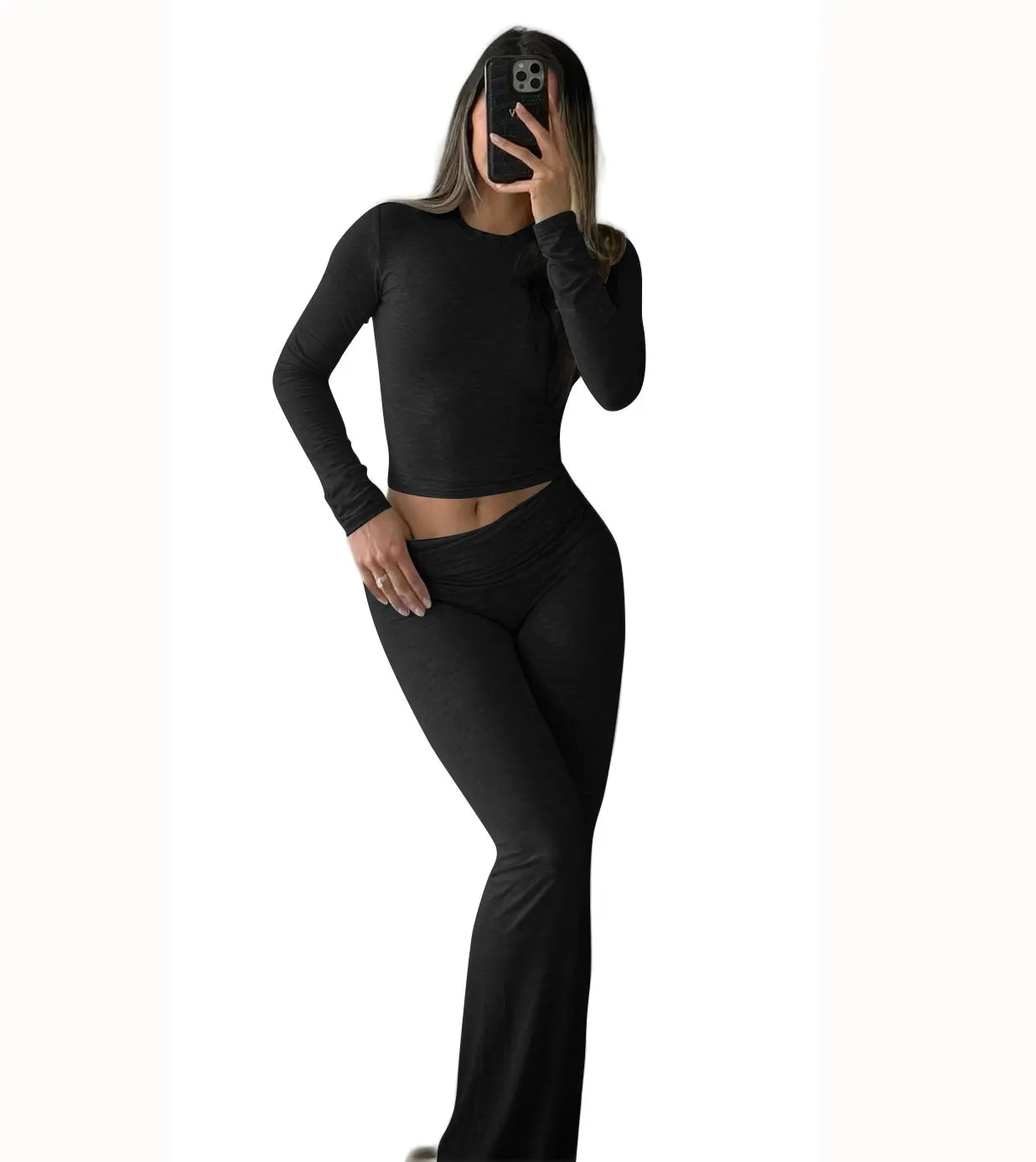 Women's Activewear Long-Sleeve + Wide-Leg Pants Set — Yoga Lounge 2-Piece Coordinated Suit — view 8 of women's activewear