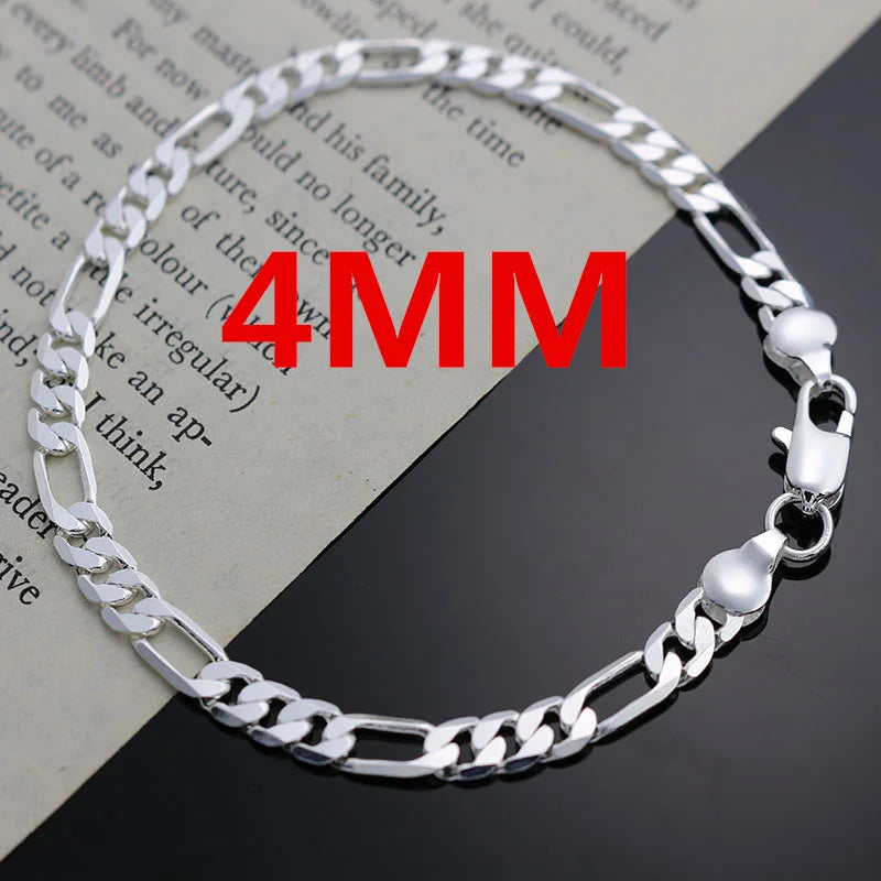 Unisex 925 Sterling Silver 4mm Chain Jewelry Set — Bracelet & Necklace Combo — view 2 of jewelry