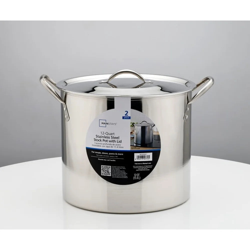 12 Quart Stainless Steel Stock Pot Heavy-Duty with Tempered Glass Lid Induction-Compatible Soup Pasta Stew Pot — view 4 of cookware