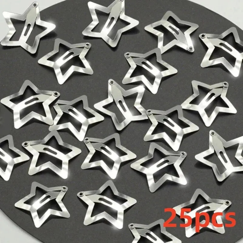 10/25/50/100/200pcs Silver Star Hair Clips for Girl Y2k Filigree Star Metal Snap Clip Hairpins Barrettes Hair Accessories — view 9 of product