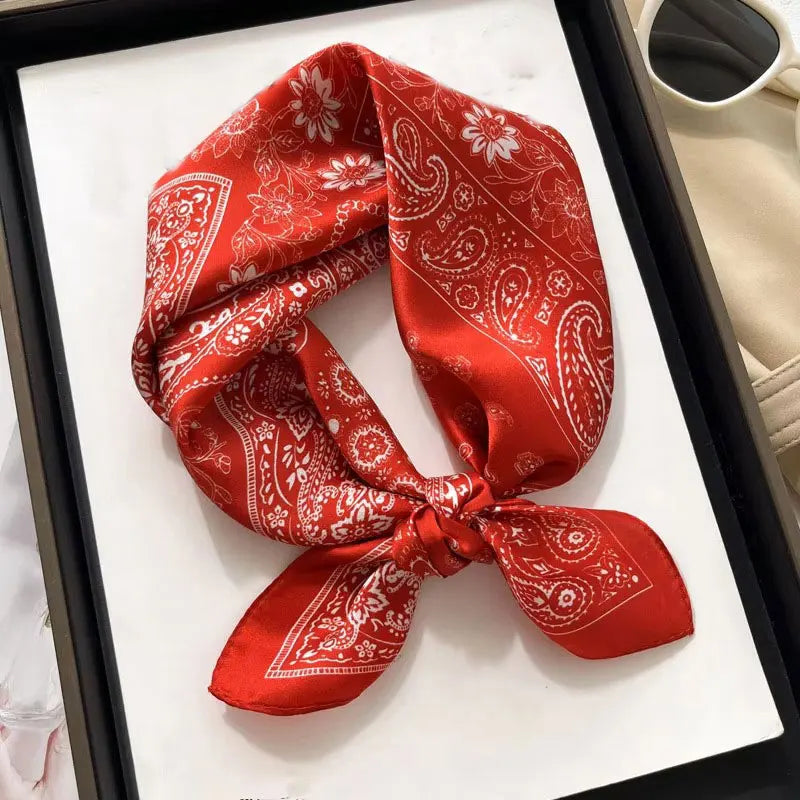 Silk Scarf Small Square 2026 Pashmina — 53×53cm Geometric Trending Palette Bandana Hair Scarf