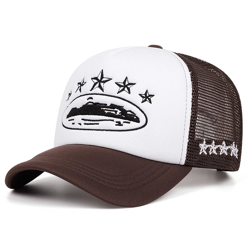 Five-Star Mesh Trucker Hat — Hip-Hop Streetwear Rugged Outdoor Cycling Skateboard Cap Men's — view 4 of hats & caps