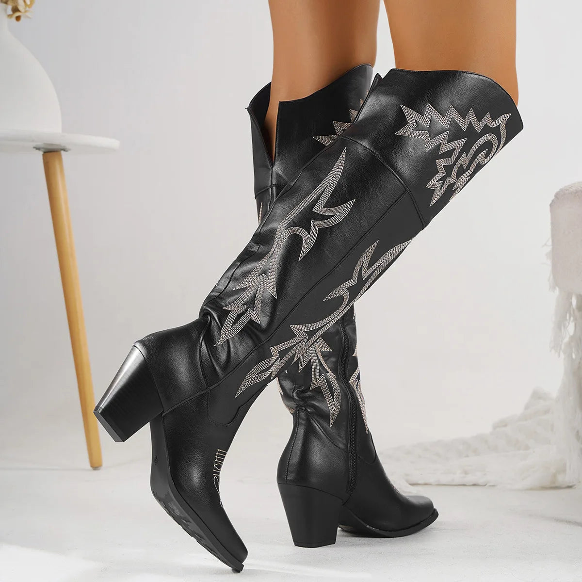 Western Cowboy Knight Boots — Over-the-Knee Side-Zip Long Boots — view 7 of boots