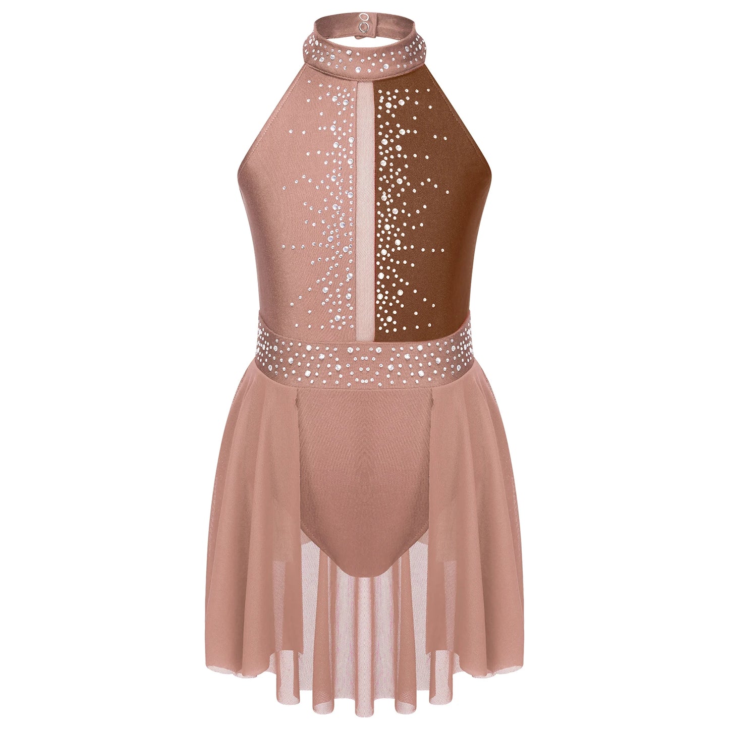 Girls Lyrical Dance Dress - Sleeveless Rhinestone Performance Leotard — view 12 of dance costumes