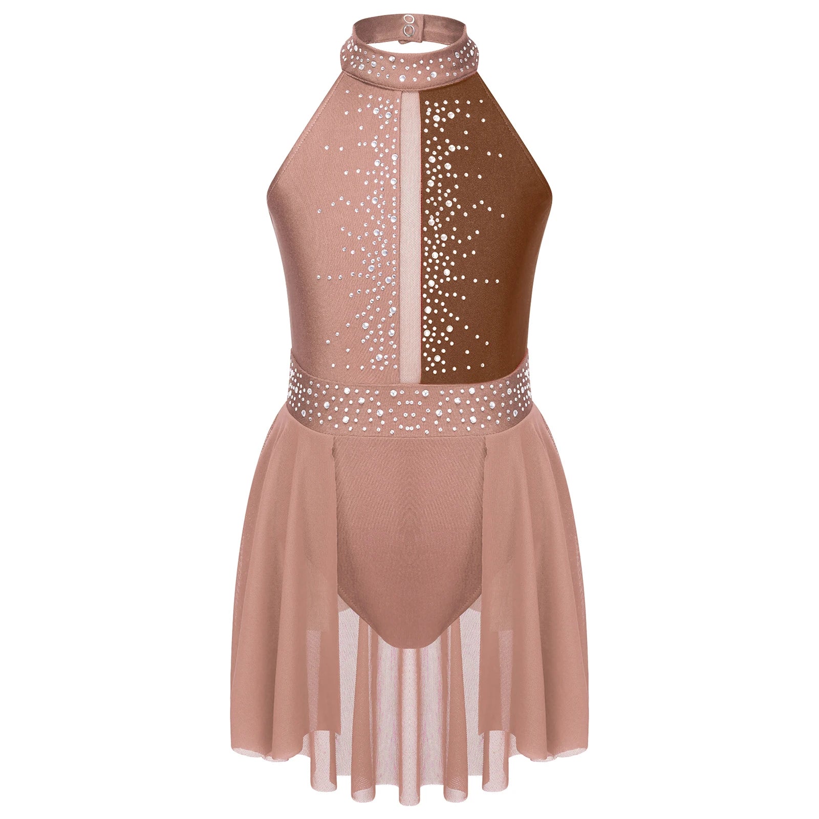 Girls Lyrical Dance Dress - Sleeveless Rhinestone Performance Leotard — view 12 of dance costumes