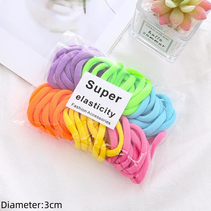 Black Elastic Hair Tie Set - 50pc No-Damage Hair Bands for Women