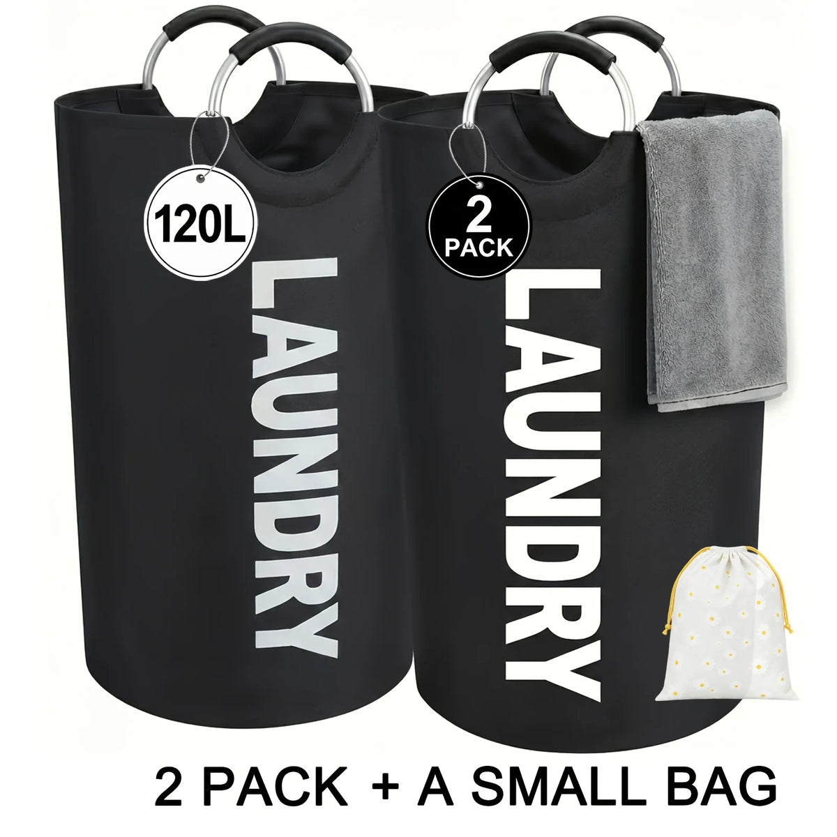2-Pack Foldable Laundry Hamper with Detachable Bag, Tall — view 13 of home & kitchen
