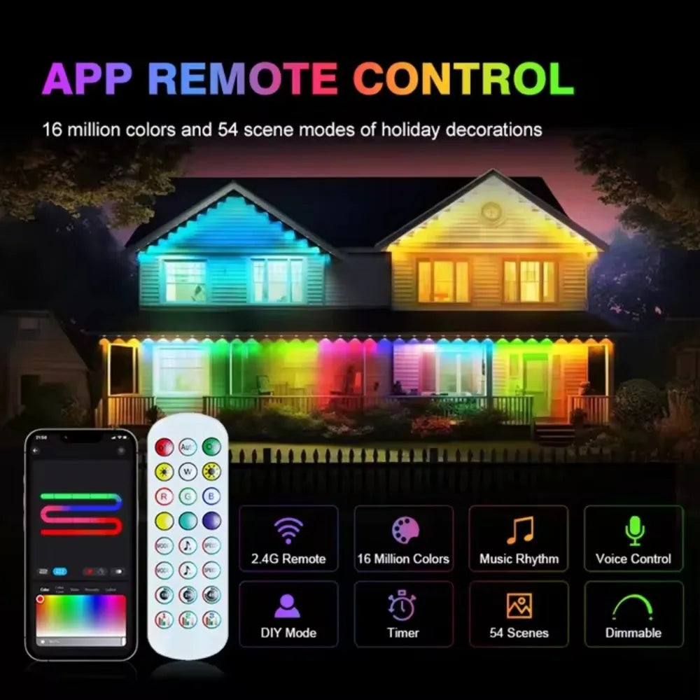 Smart Permanent Outdoor Eaves Lights IP67 – App & Remote Roofline Lights with Music Sync