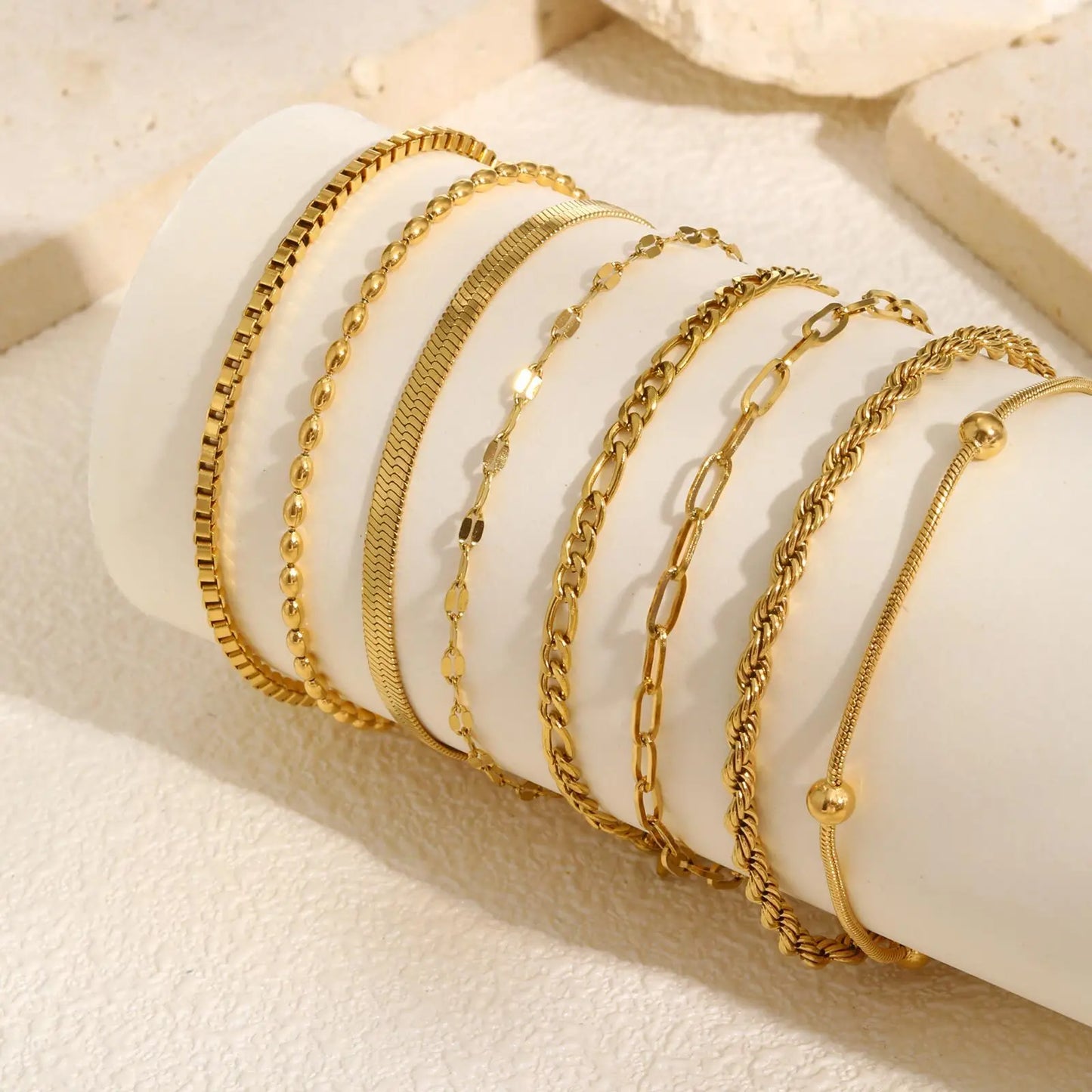Women's Herringbone Chain Bracelet — Gold Plated Stackable Stainless Steel Jewelry