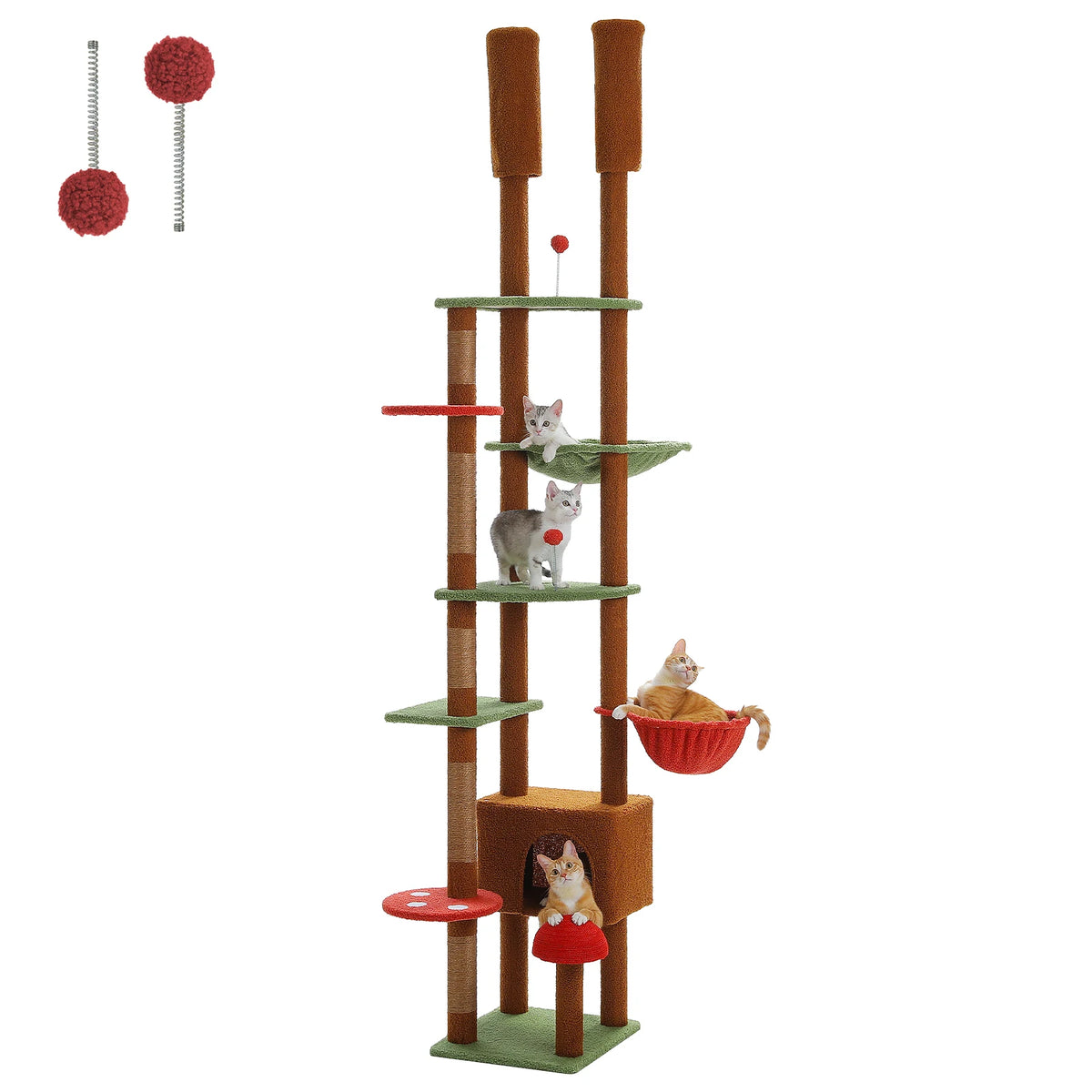 Height-Adjustable Wooden Cat Tree with Hammock & Sisal Scratching Post — view 11 of pet