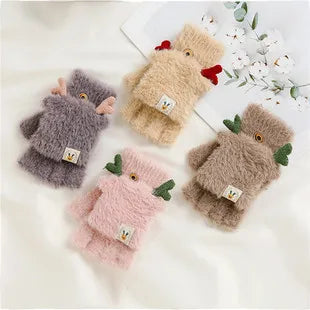 Thicken Women Warm Cat Gloves Fashion Girls Cat Claw Paw Plush Mittens Soft Plush Short Fingerless Half Finger Winter Gloves