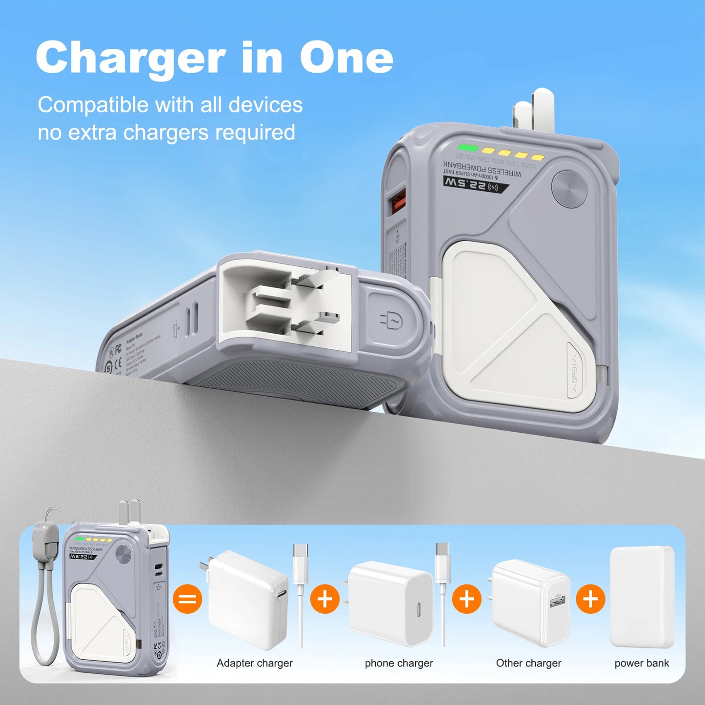 PD 22.5W 10000mAh Magnetic Wireless Power Bank — Detachable USB-C Cable — view 2 of power banks