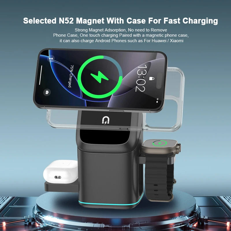 3-in-1 Magnetic Wireless Charger Stand for iPhone, for Apple Watch, for AirPods MagSafe — view 2 of chargers & cables