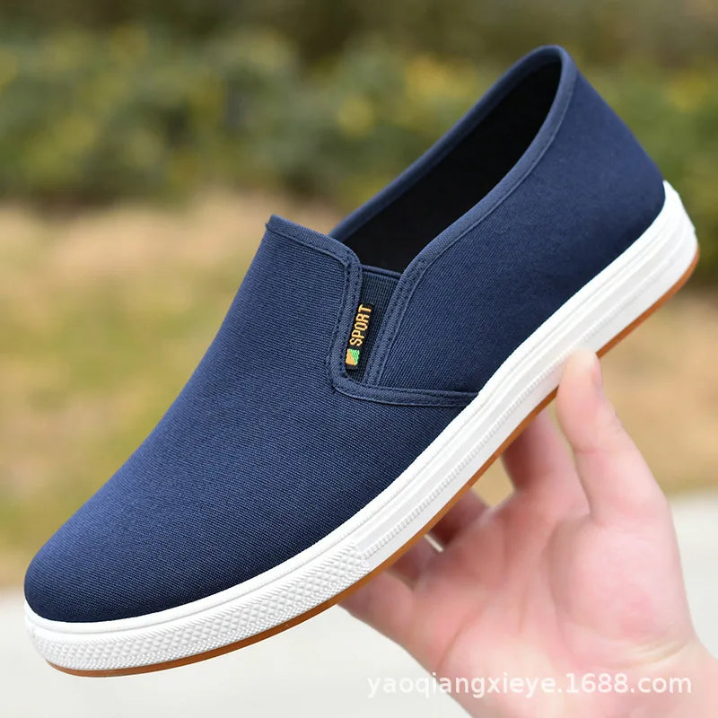 All-Season Men's Canvas Sneakers — Vulcanized Slip-On Flat Casual Shoes — view 1 of sneakers