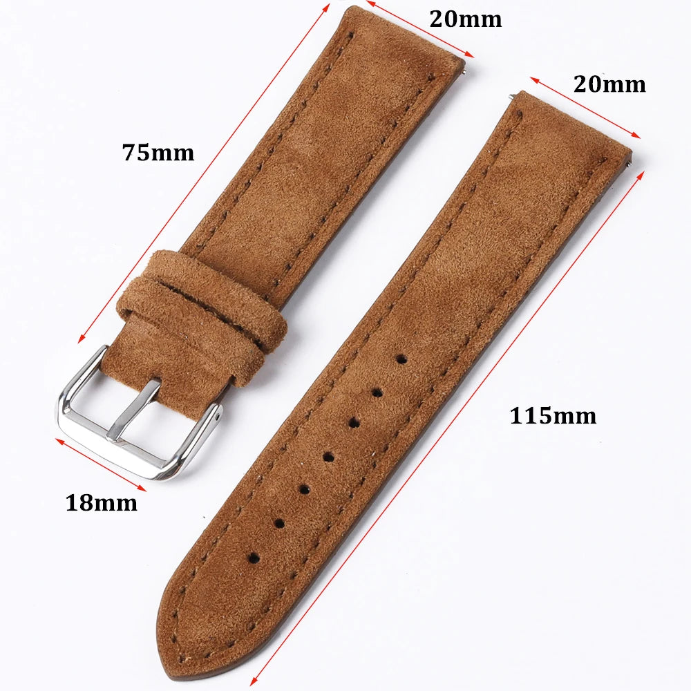 Vintage Suede Cowhide Watch Strap — 18mm 19mm 20mm 22mm Handmade Leather Band — view 3 of watch straps