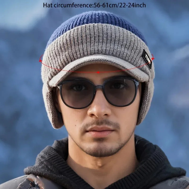 Dual-Tone Knit Baseball Cap — Fall Winter Texture Trend Dad Hat with Ear Protection Couples Set — view 3 of hats & caps