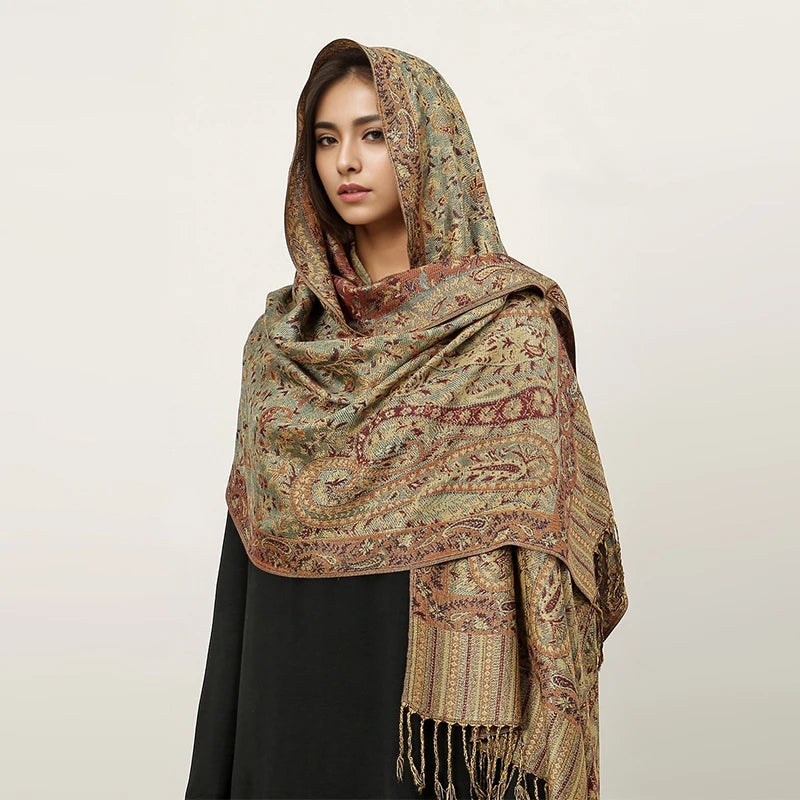 Bohemia Hijab Scarf Pashmina — Cashmere Modest-Fashion Long Shawl, Boho Print Head Wrap — view 18 of scarves & wraps