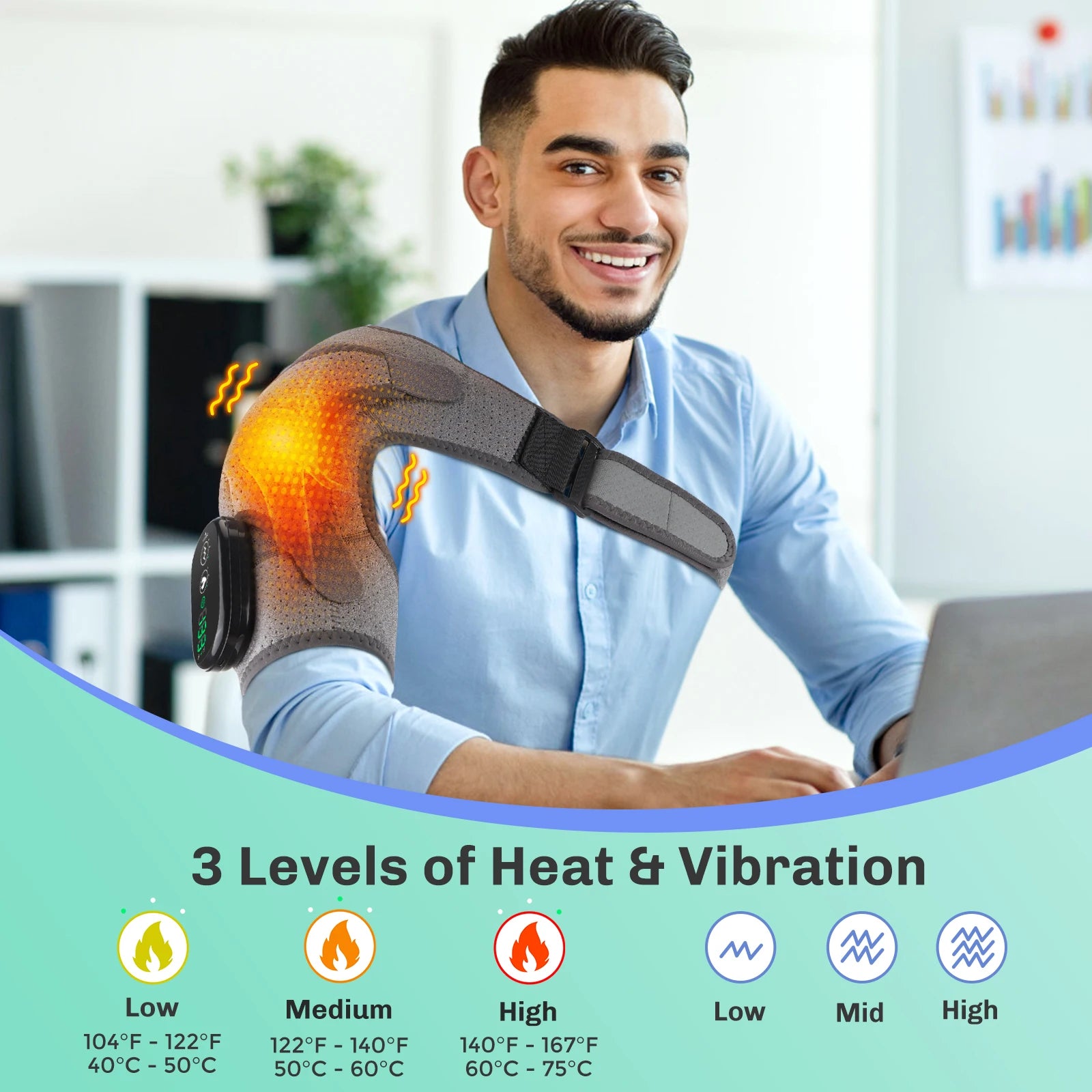 Heated Vibration Shoulder Massager Brace — Frozen Shoulder Therapy — view 3 of braces & support
