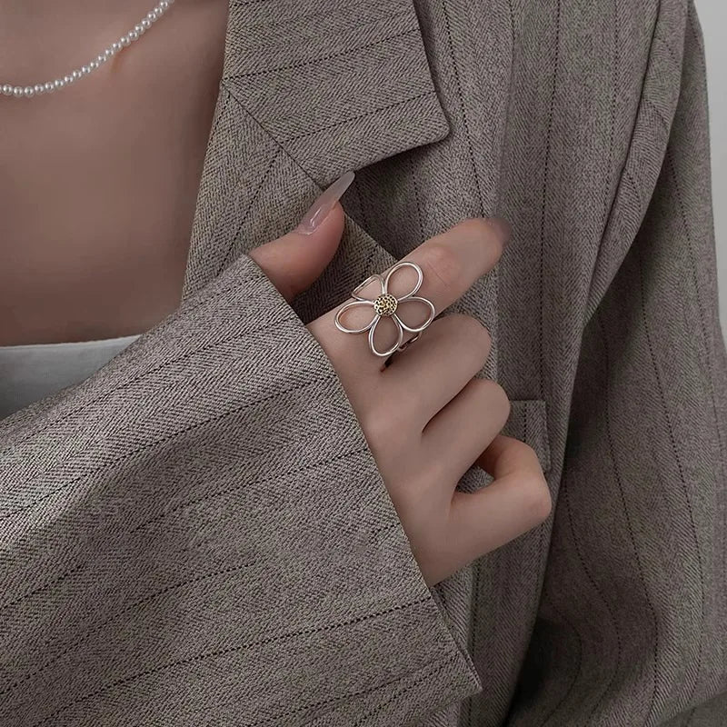 VENTFILLE Women's 925 Sterling Silver Flower Ring — Hollow Retro Fine Jewelry Gift — view 6 of jewelry
