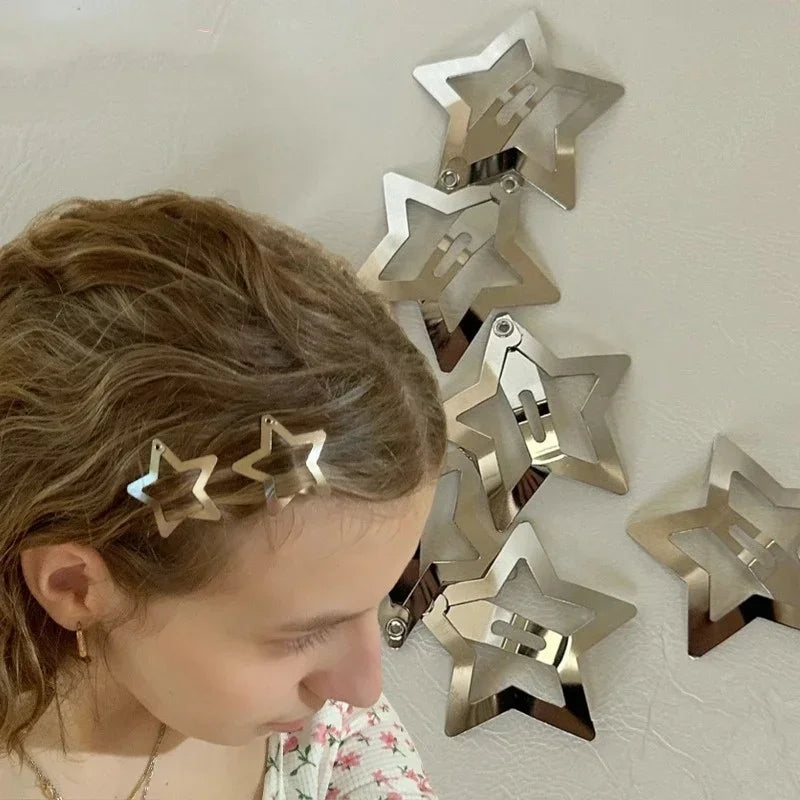 10/25/50/100/200pcs Silver Star Hair Clips for Girl Y2k Filigree Star Metal Snap Clip Hairpins Barrettes Hair Accessories — view 1 of product