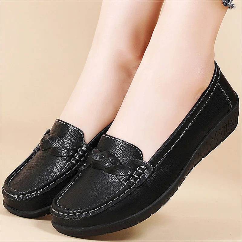 Flats & Ballet — White Leather Loafer Flats, Clean-Girl Aesthetic Trend Slip-Ons — view 9 of flats & ballet