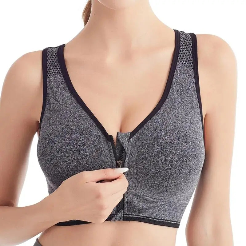 Running Fitness Sports Bra — Front-Zipper Shockproof Wireless Seamless Brassiere — view 2 of sports bras