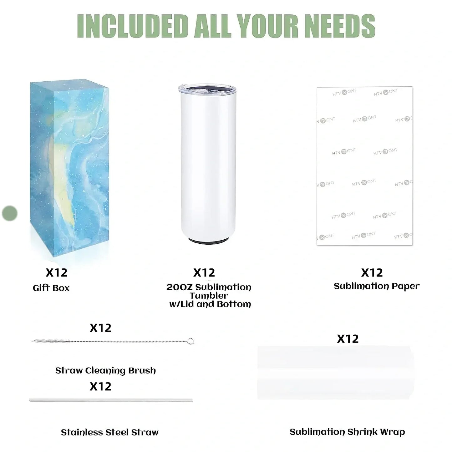 Sublimation Tumbler Blanks 8-Pack — 20oz Skinny Straight Stainless Cups — view 8 of drinkware