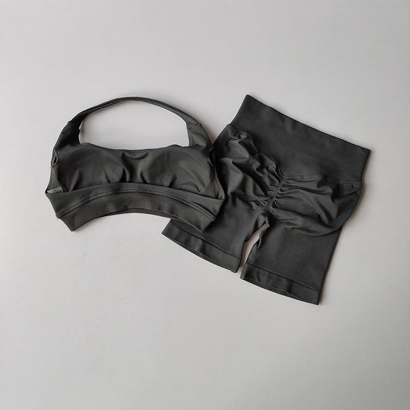 Women's Activewear Halter Sports Bra + Biker Shorts Set — High-Waist Pilates Yoga 2-Piece — view 11 of women's activewear