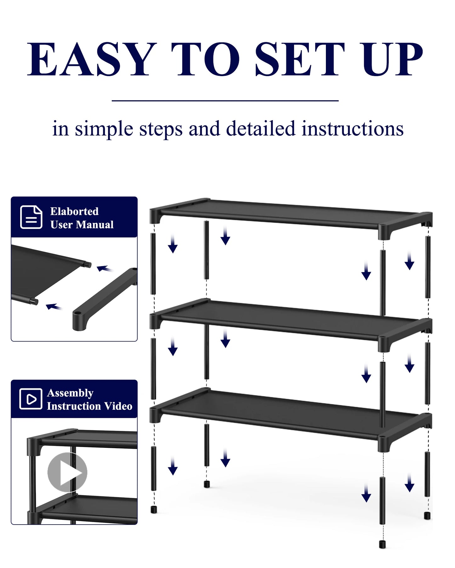 3-Tier Non-Woven Shoe Rack, Closet Storage Shelf Organizer — product photo 4