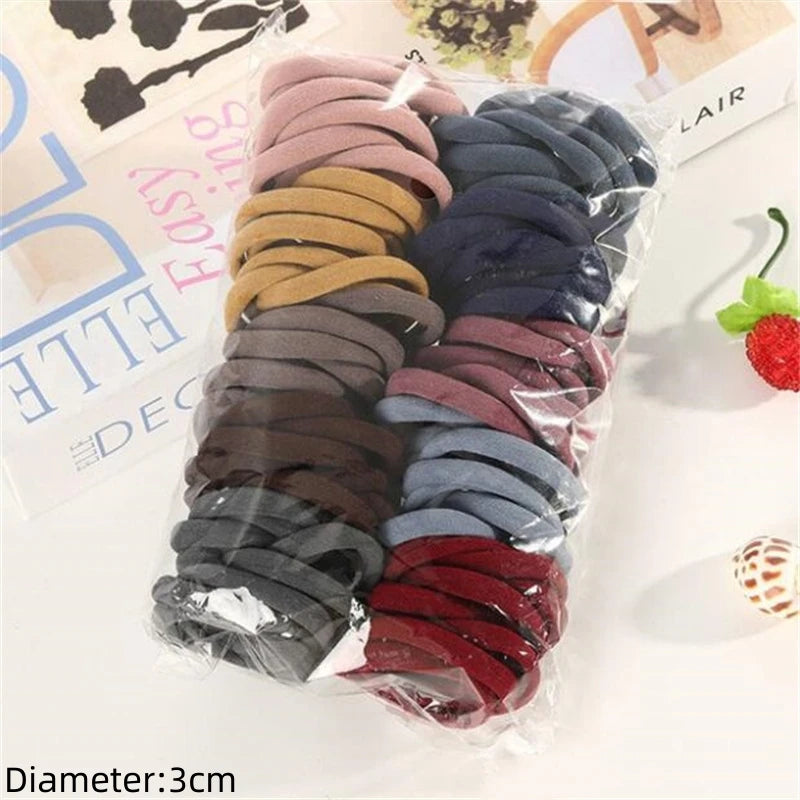 Black Elastic Hair Tie Set - 50pc No-Damage Hair Bands for Women