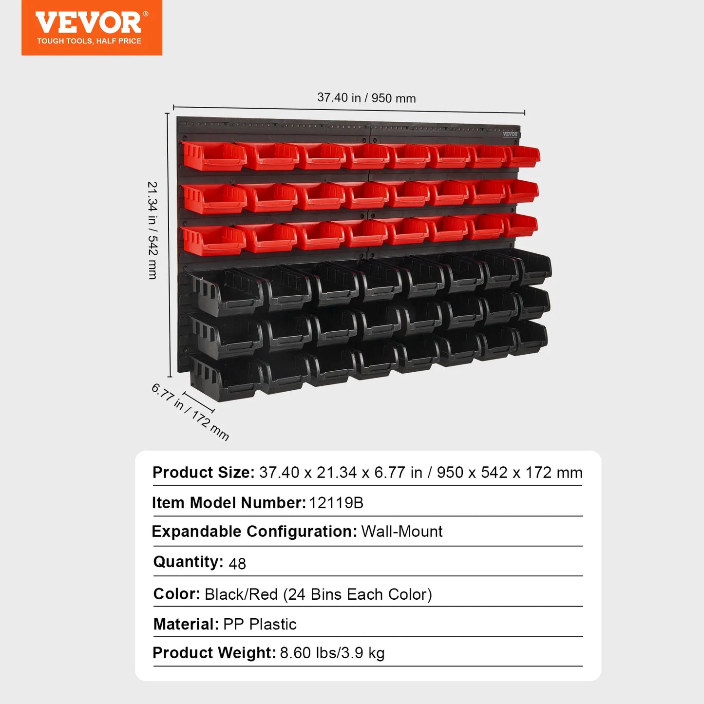 Storage Organizer Wall-Mount Parts Bin Rack — 30/48-Bin Garage Shop with Panels & Hooks — view 8 of storage & organisation